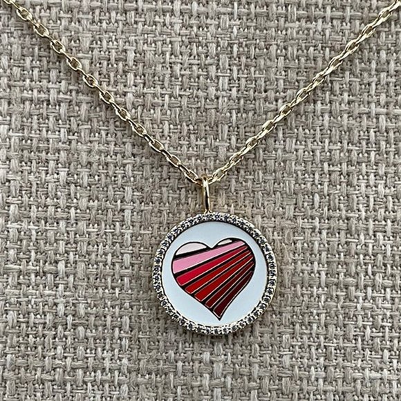 Valentines Day LULU DK Necklace LOVE 14K Plated Reversible Enamel Crystal Accent - Picture 1 of 11